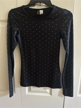H&M Black Long-Sleeve Tee with Silver Dot Accents